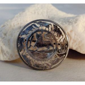 Vintage Sterling Safari Circle Brooch/ Pin, 1940 s, Lion Figurine